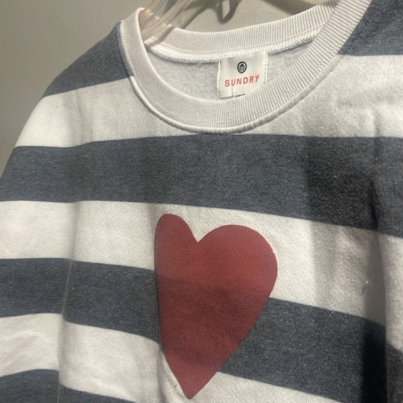 Sundry by Anthropology Cropped Crewneck Heart Striped Sweatshirt - Picture 7 of 10